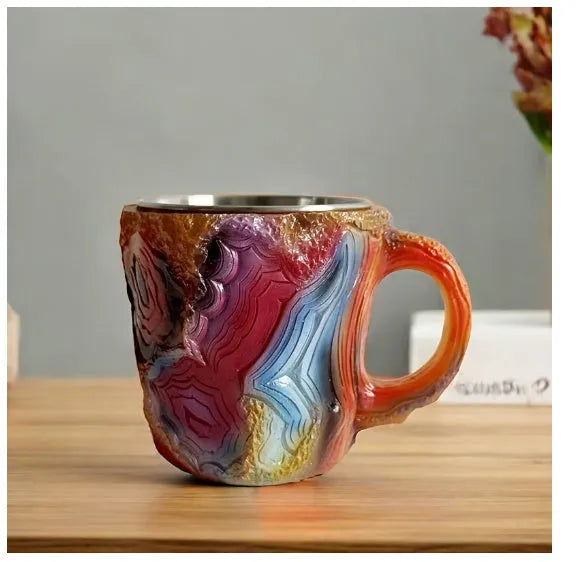 Clear resin coffee mug with crystal texture and handle in assorted colours