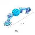 Blue dog chew toy with rope elements for dental cleaning and oral health