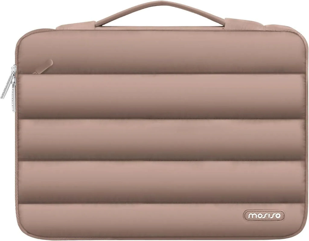 Cotton velvet laptop bag with plaid detail in black, shown next to a laptop