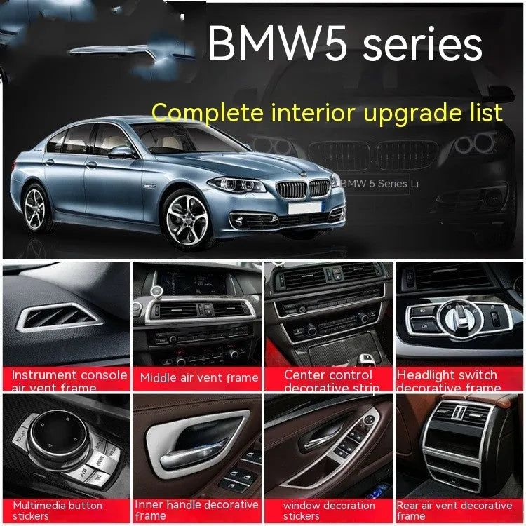 Four silver and black decorative trim strips for BMW 5 Series F10 model interior door handles.