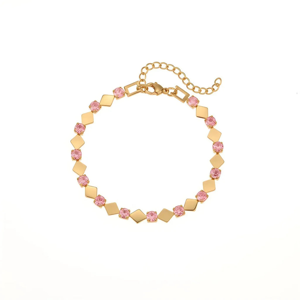 Stainless steel geometric bracelet with zircon accents and 18K electroplated finish, women's fashion jewellery