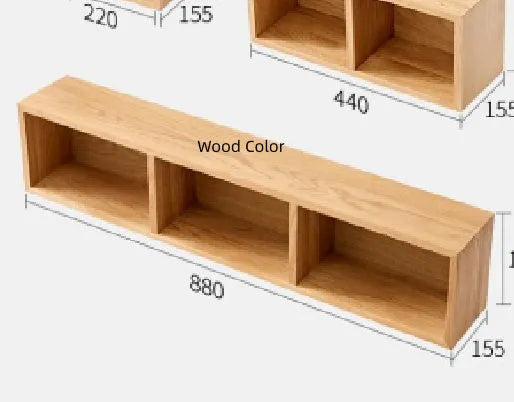 Solid white oak wall-mounted lattice bookshelf multi-grid storage rack in wood or walnut colour