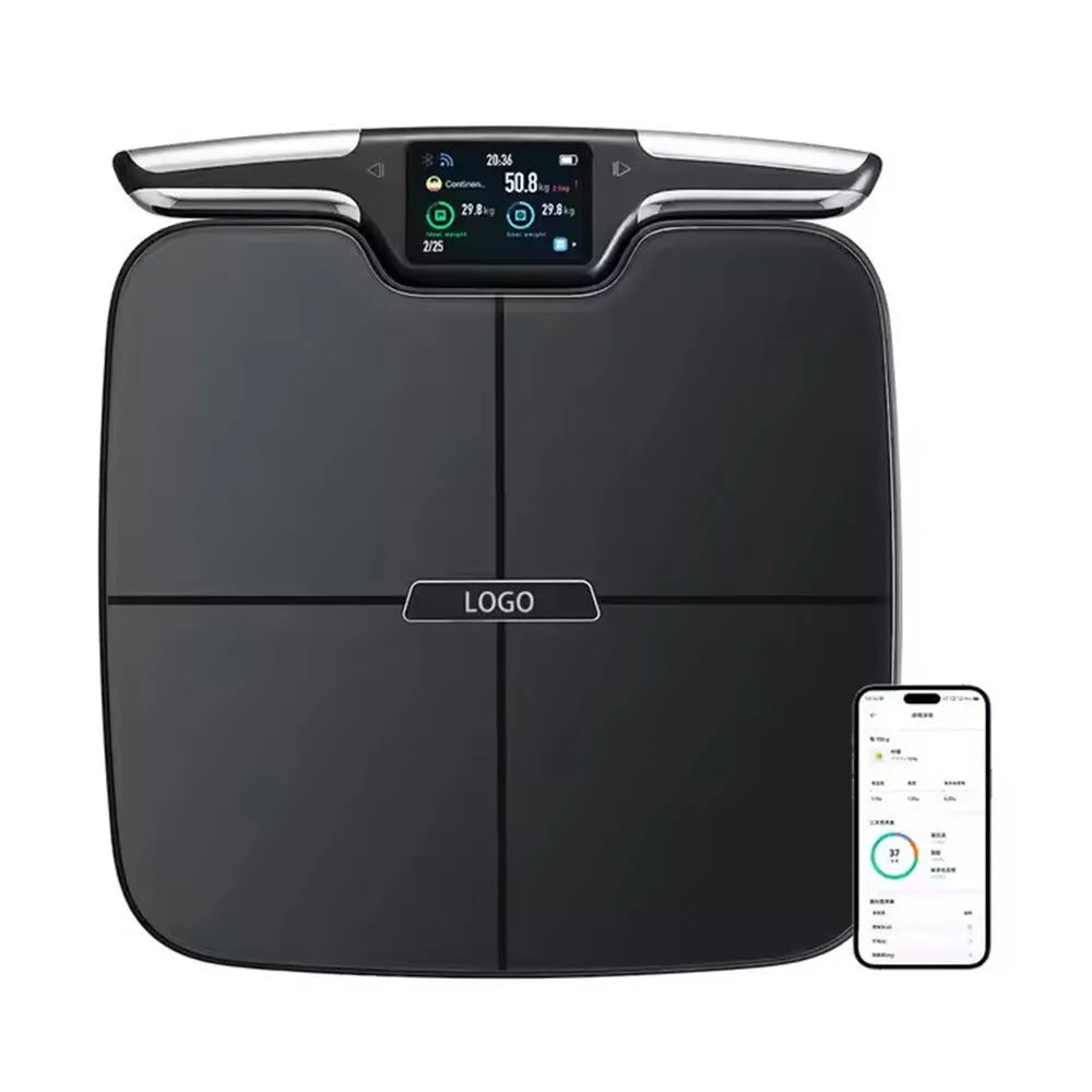 Black eight-electrode body fat scale for measuring weight, fat, calories and moisture