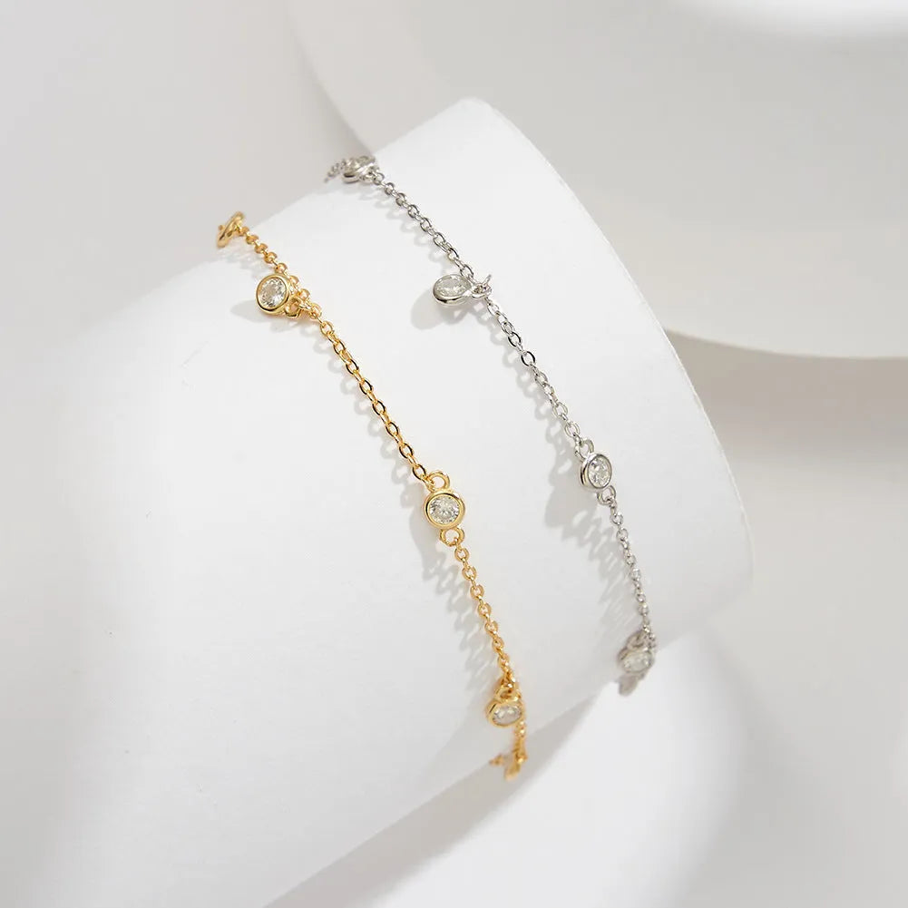 Women's silver anklet with geometric zirconium pendant in gold or platinum plating options
