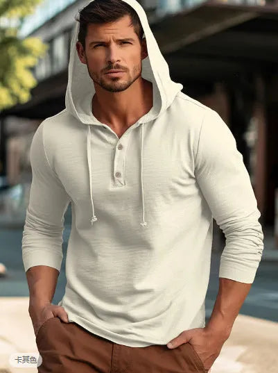Cotton hoodie pullover in dark blue colour showing front view with long sleeves