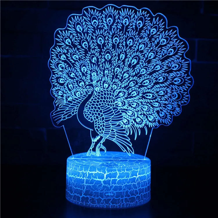 Small colourful 3D acrylic USB table lamp with touch control and crack-design base on a wooden desk.