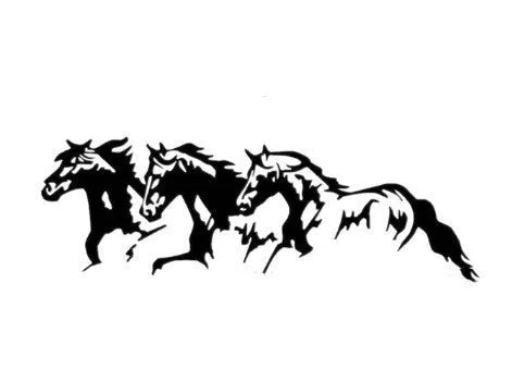 Black, white, red, and blue versions of a 25x8cm steed horse auto decal for vehicles.