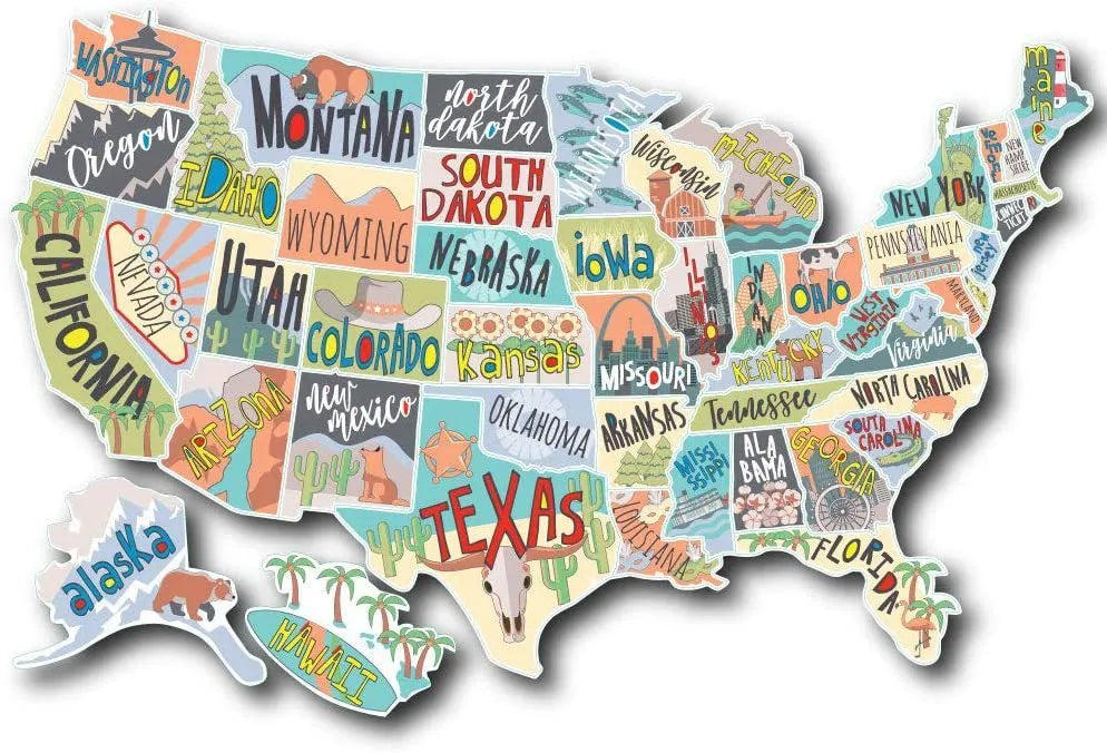 Travel car sticker set with world map design and letter components for vehicle decoration