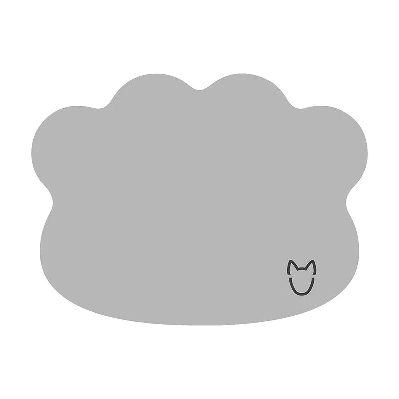 Ice Silk dog cooling mat in dark grey with profiled dog head shape, shown on a wooden floor