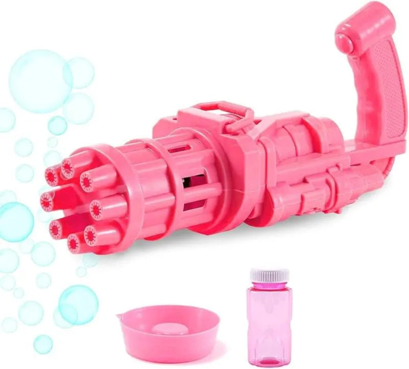 Kids plastic bubble gun toy machine in pink gold or black with 2-in-1 fan function and battery power
