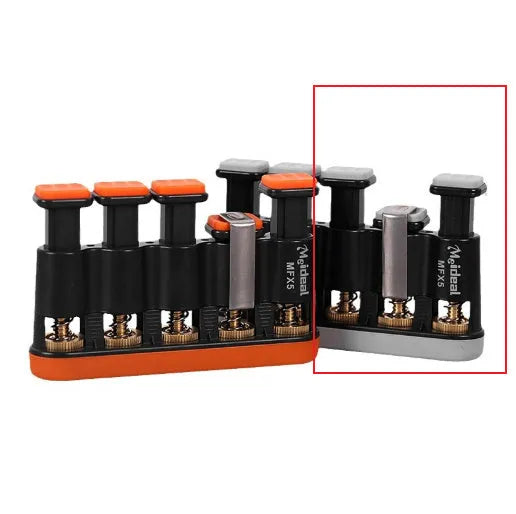 Grey and orange non-slip silicone finger trainer for hand muscle development.