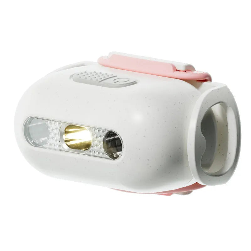 Pet luminous hanging lamp ring collar attachment for dogs in four colour options on a dark background.