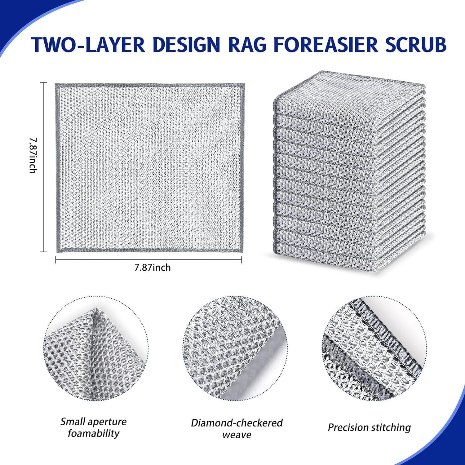 Double-sided silver wire cleaning rag for pots and bowls in 20x20cm size