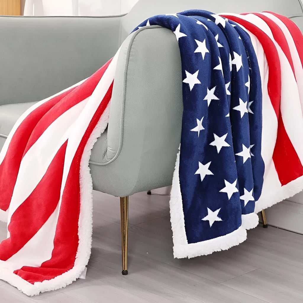 British style striped lambswool pattern polyester blanket laid flat