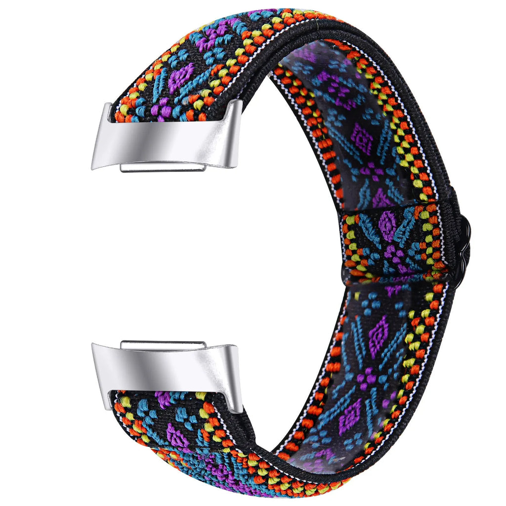 Printed elastic watch strap for Fitbit Charge 6 in multiple colour options