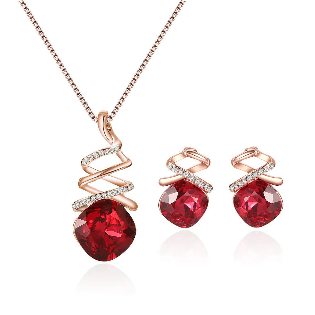 Women's alloy jewellery set with earrings and necklace featuring water wave chain and diamond processing