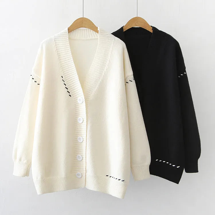 Women's knitted cardigan top coat in loose fit free size available in black or white solid colour