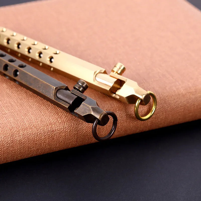 Brass hexagonal bolt pen with 0.5MM refill in natural or black finish measuring 13cm