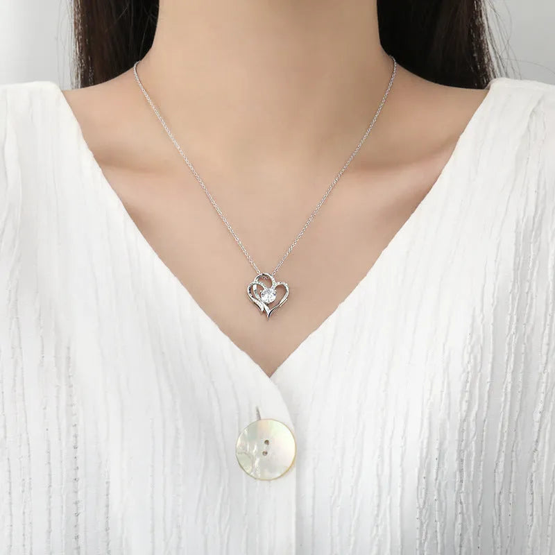 Women's silver heart necklace with gold plating in rose, white, and yellow options