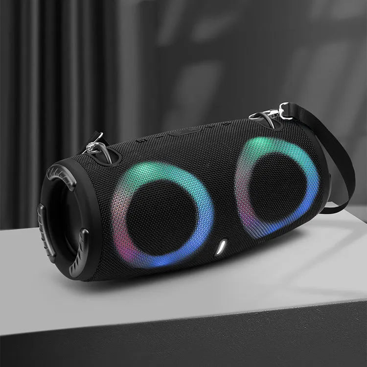 War Drum portable Bluetooth speaker in multiple colours with RGB lighting effects and carrying strap