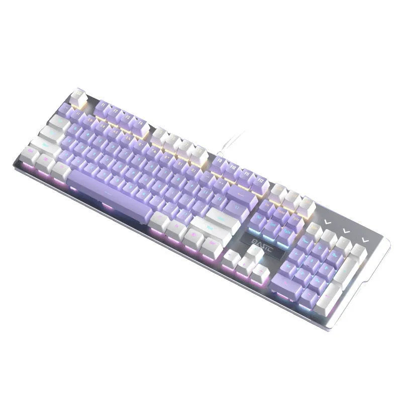 Purple and white mechanical keyboard and mouse wired set with backlight illumination