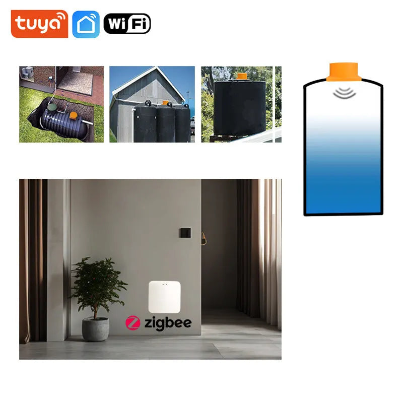 Wireless fluid level sensor for water and oil tanks with mobile app remote monitoring