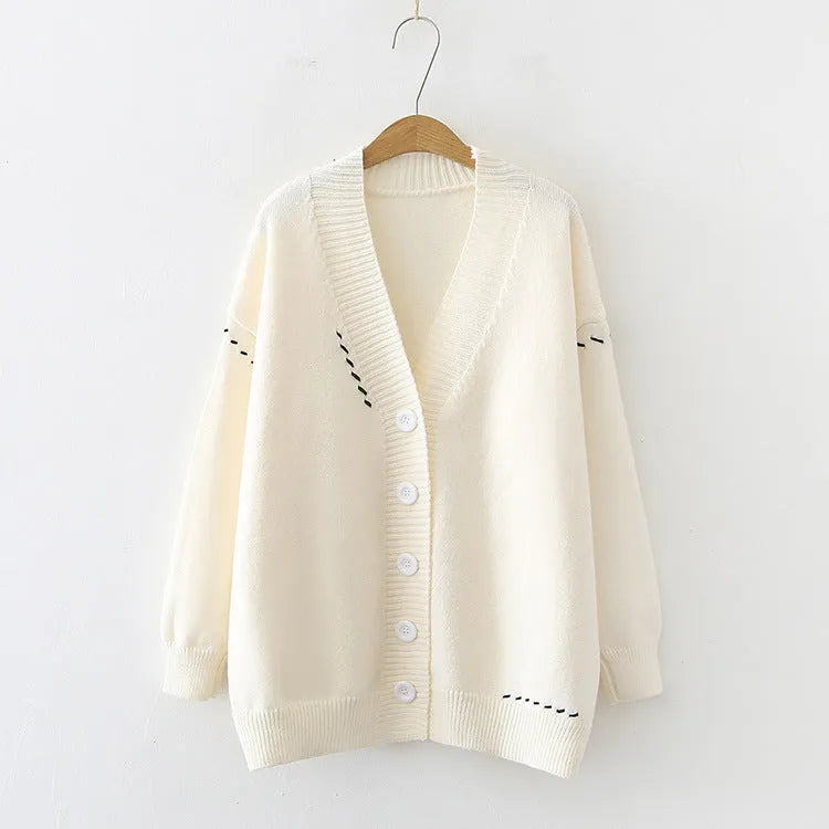 Women's knitted cardigan top coat in loose fit free size available in black or white solid colour