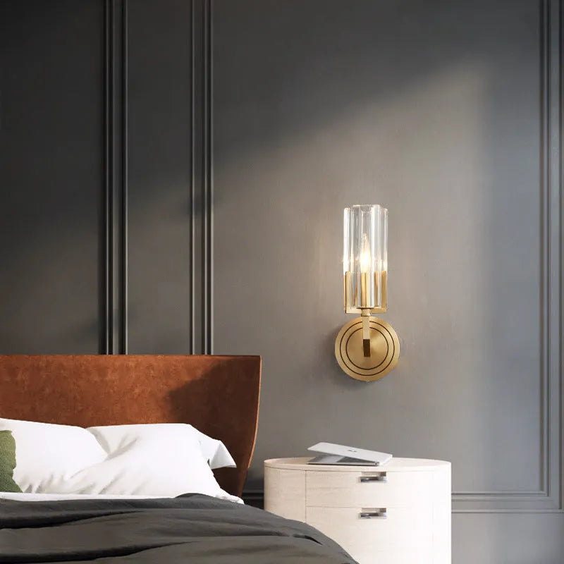 Copper wall-mounted bedside lamp with adjustable LED lighting in modern minimalist design