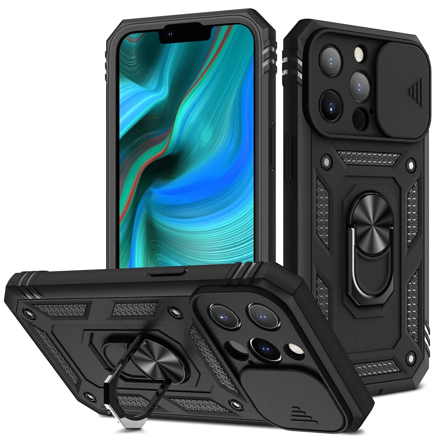 Magnetic sliding window iPhone case in two-tone colour options for iPhone 12 and 13 models