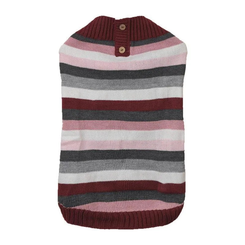Grey dog jumper with horizontal zipper and side button pocket on small breed dog