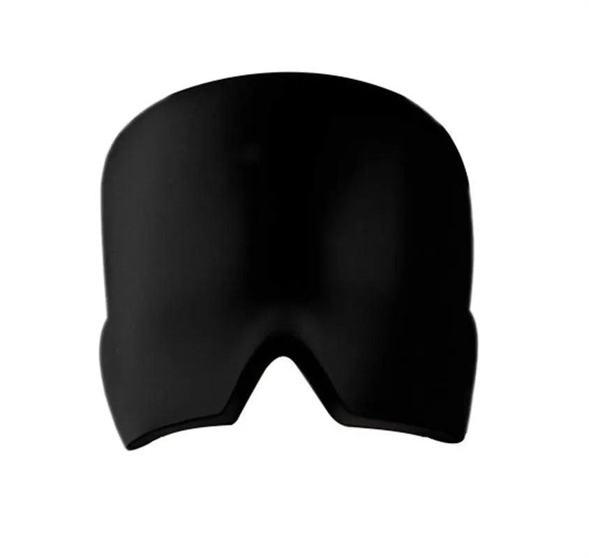 Black elastic cloth gel cooling eye mask for headache relief, shown with adjustable strap.