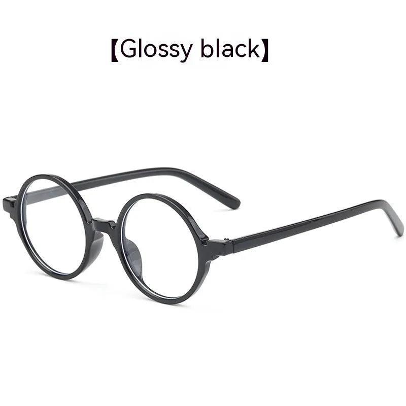 Artistic retro round glasses with flat mirrors in bright black, sand black, tofu pudding frame, or transparent grey colours