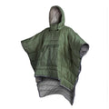 Army green outdoor cloak sleeping bag with wearable design shown in both cloak and sleeping bag configurations