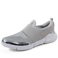Breathable mesh women's casual sneakers in blue, black or grey with low-top design.