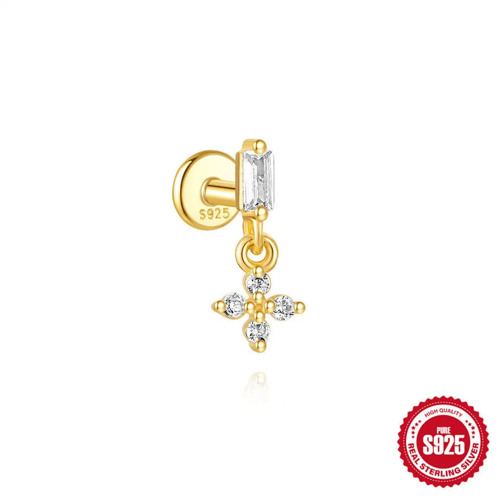 S925 sterling silver water drop earrings with flat spiral puncture detail in gold electroplated finish