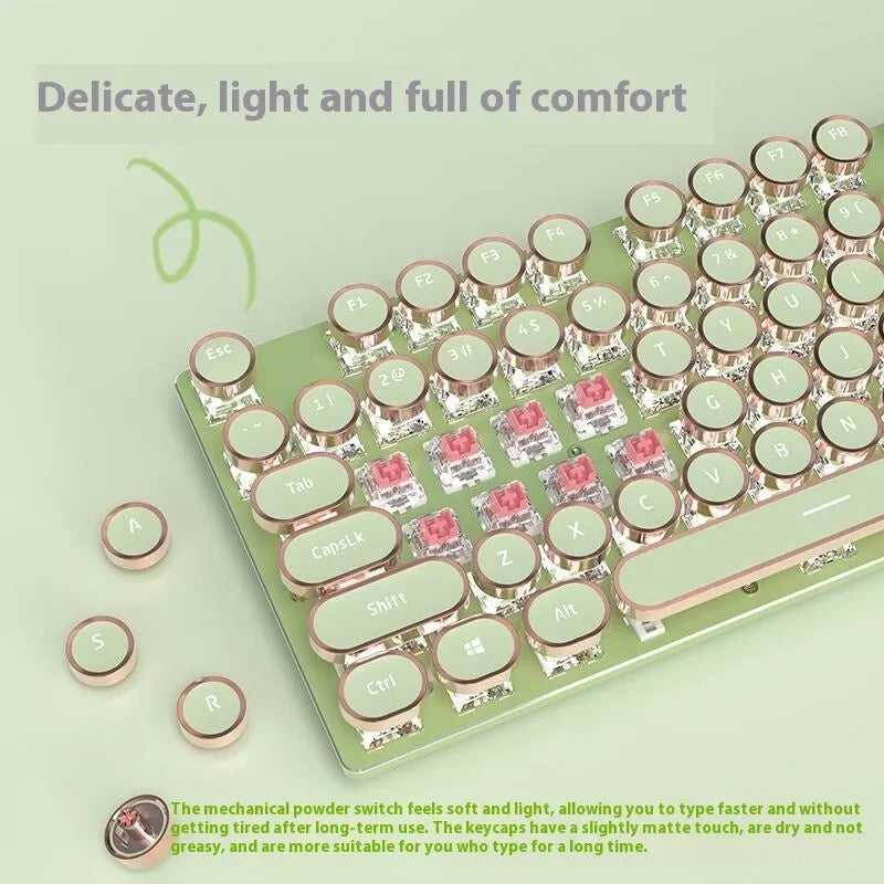 Matcha colour 87-key mechanical gaming keyboard with white backlight and multifunctional knob on aluminium alloy body