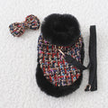 Classic pet dog cloak attached to chest strap harness with separate hand-holding leash in cloth material
