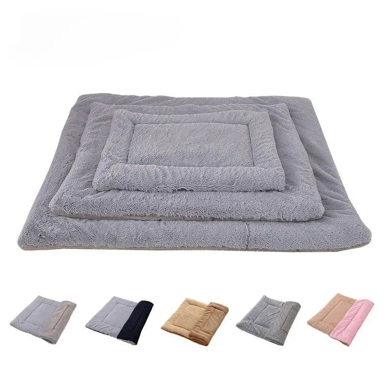 Washable plush dog bed mat and cat cushion in grey navy blue, grey, light grey, khaki, or khaki pink, sizes S M L