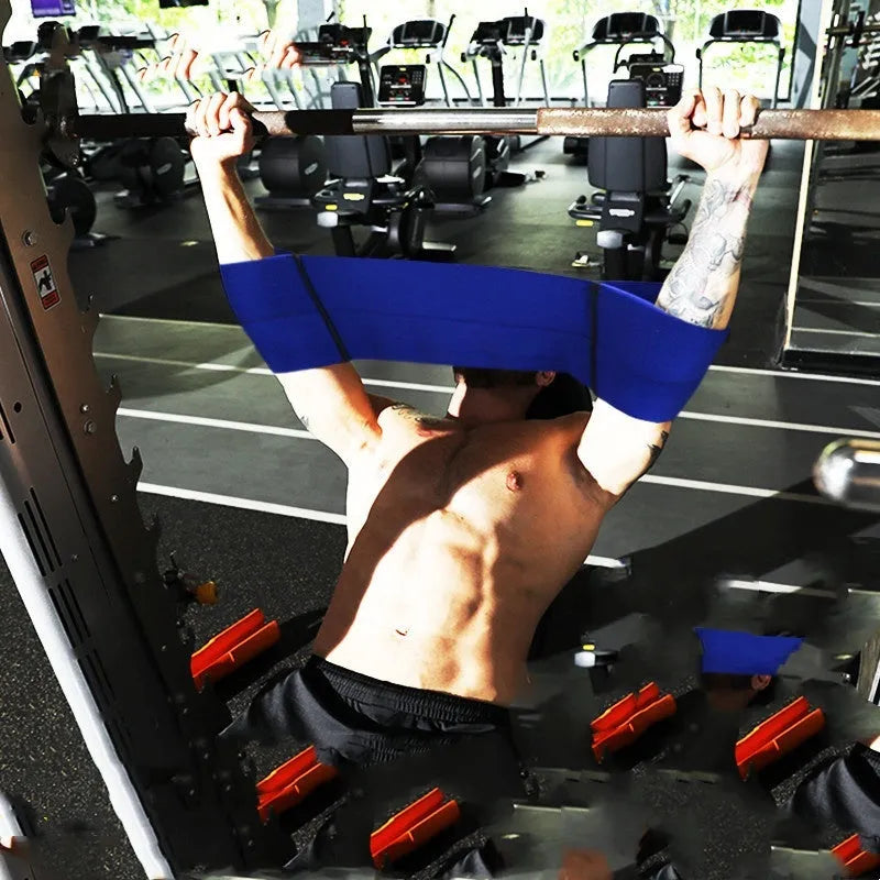 Elastic elbow bandage for fitness and boxing support in black, blue, gray, and red colours.