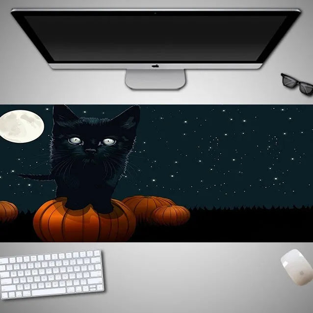 Large Halloween-themed gaming mouse pad with non-slip rubber cloth surface measuring 800mm long