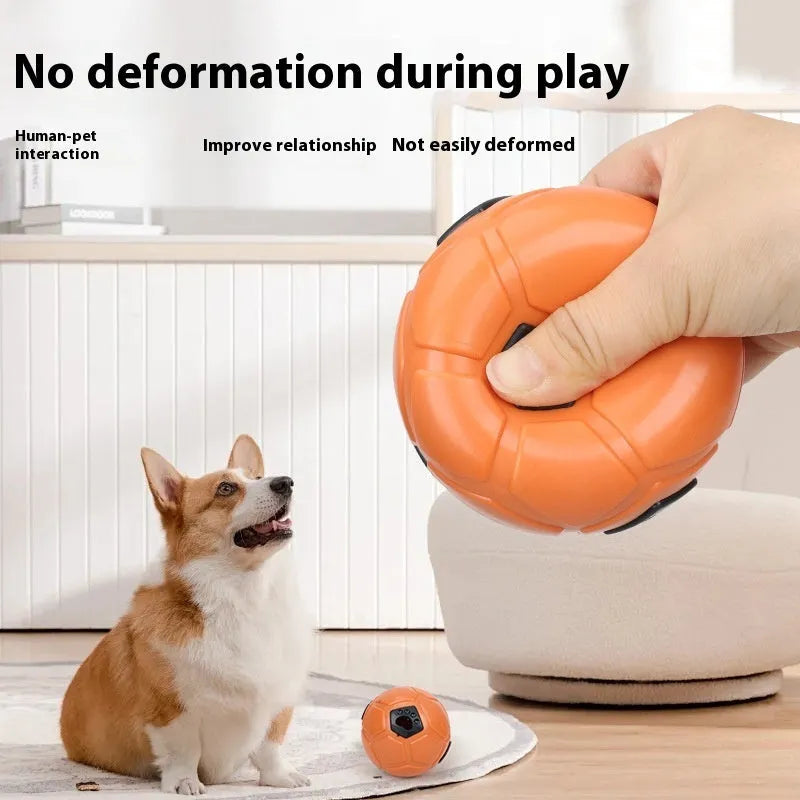 Orange and white TPR dog toy ball for chewing, showing hollow and tooth cleaning stick styles.