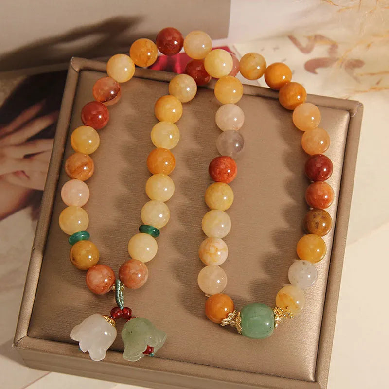 Natural jade multi-layer bracelet for women with orchid pendant and adjustable fastening