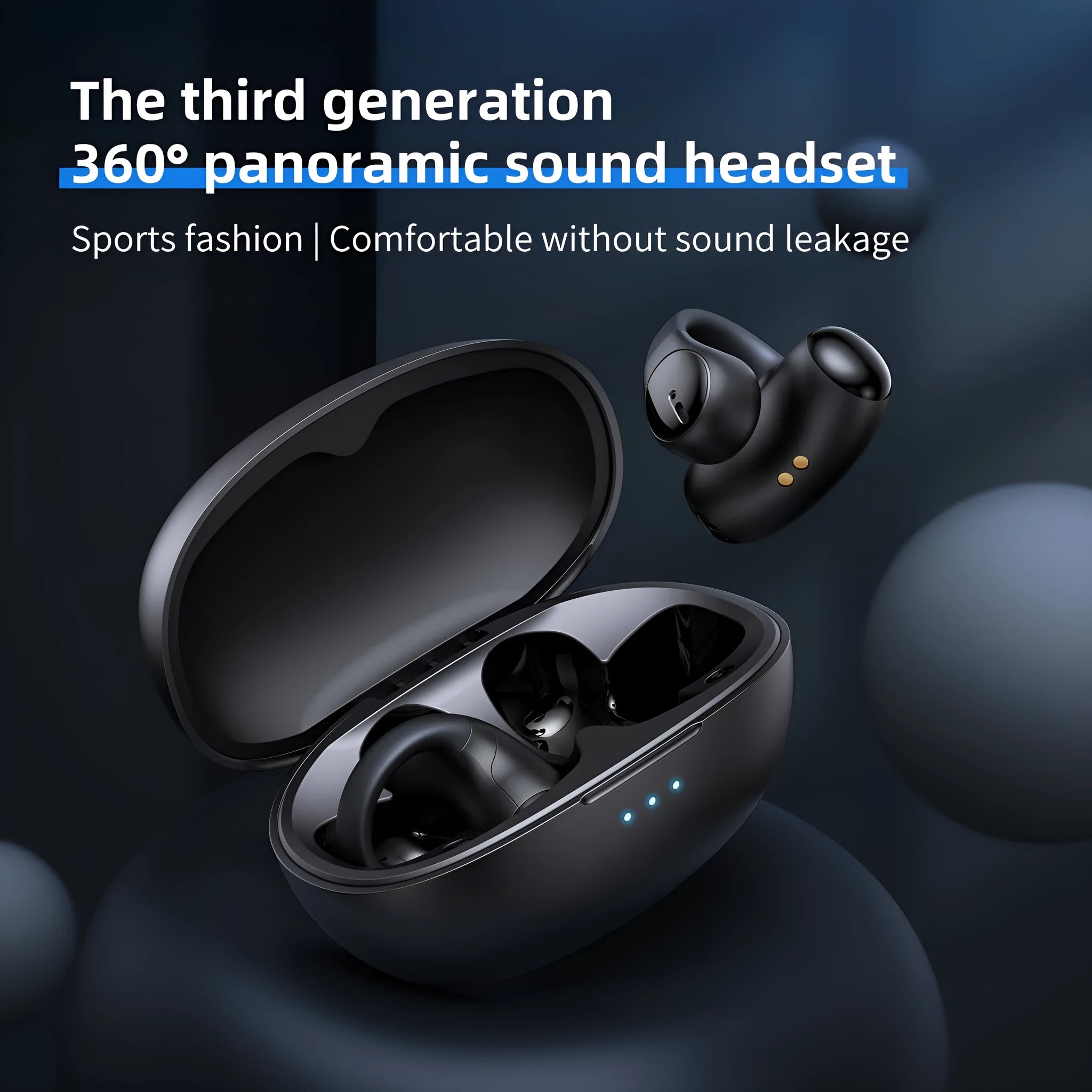 Black Bluetooth gaming headset with clip-on ear hook design for sports and e-sports wireless use
