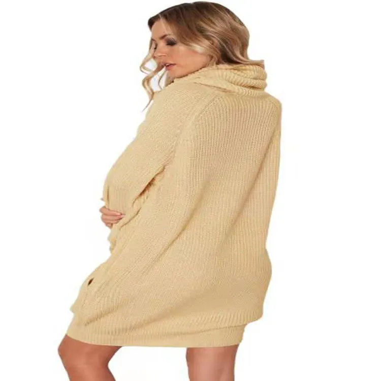 Women's lapel-collar pullover sweater in acrylic fibre with side pockets, shown in apricot colour