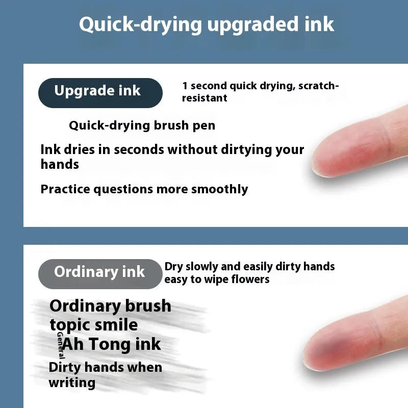 Pack of ten quick-drying gel pen refills in black, red, blue, and ink blue colours.