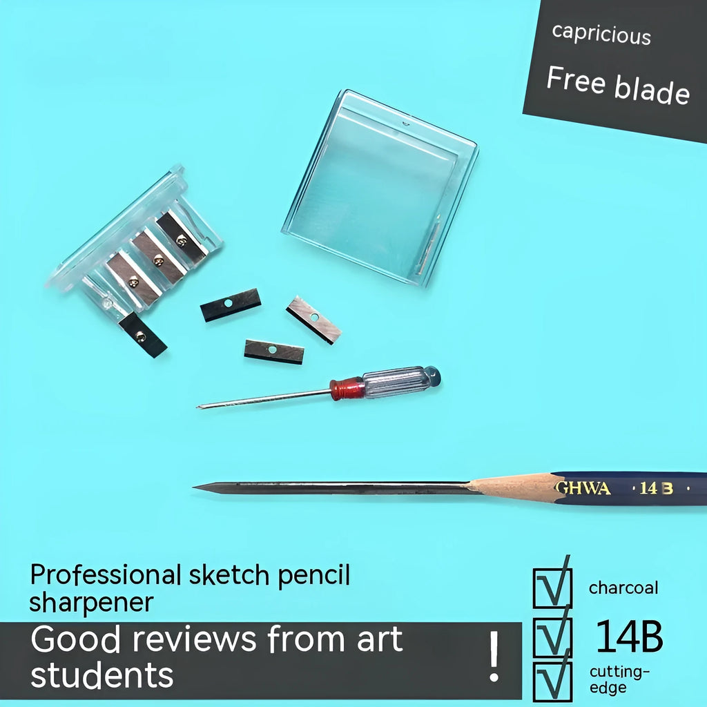 Geometric plastic pencil sharpener with four holes and screwdriver tool