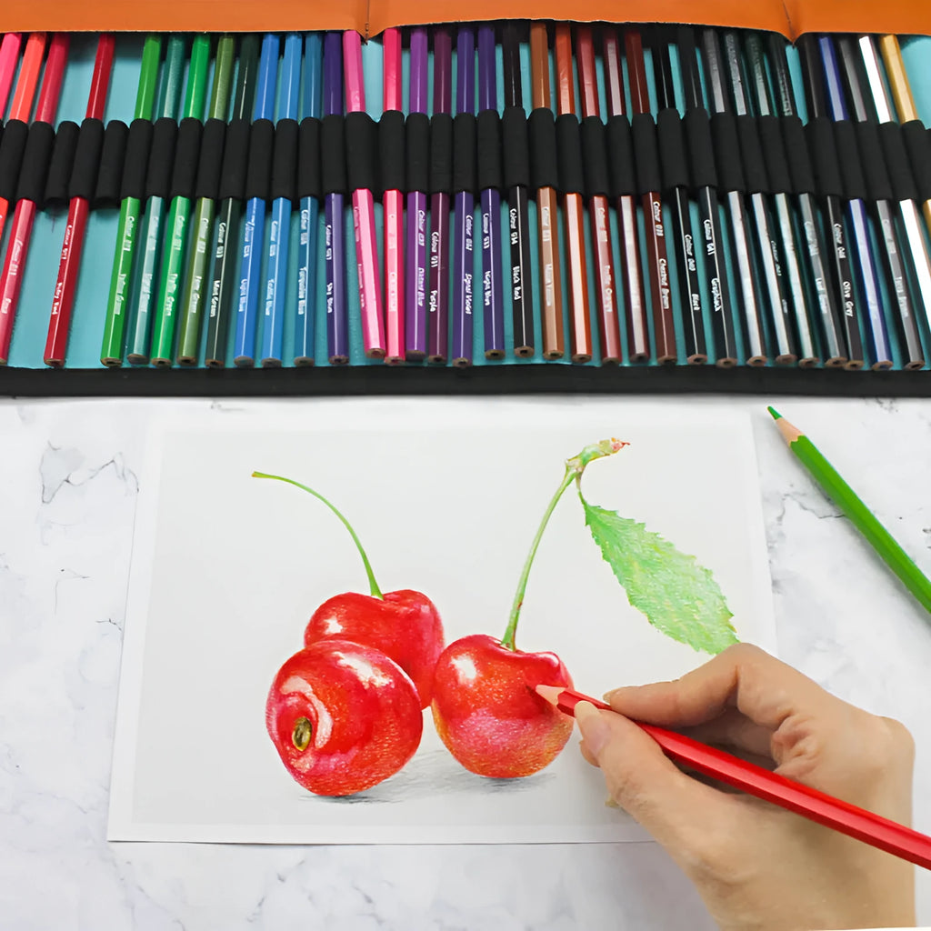 Set of 50 wooden coloured pencils in a basswood case for oily painting artistic work