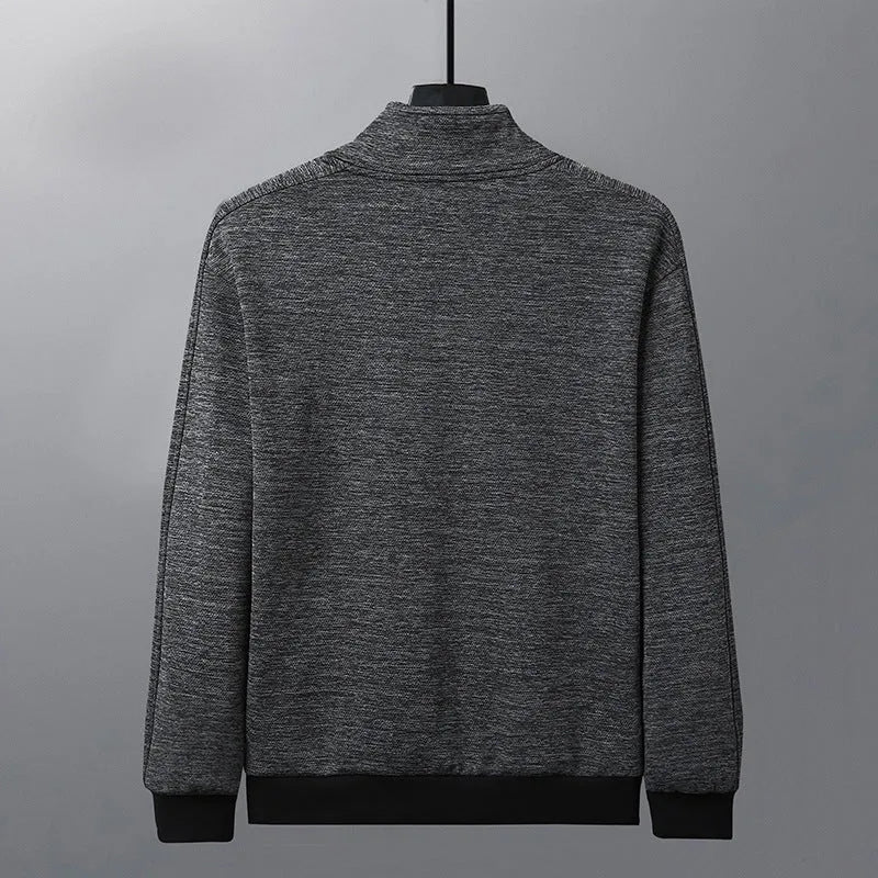 Men's black athletic fit jacket with a stand-up collar and full-length front zipper