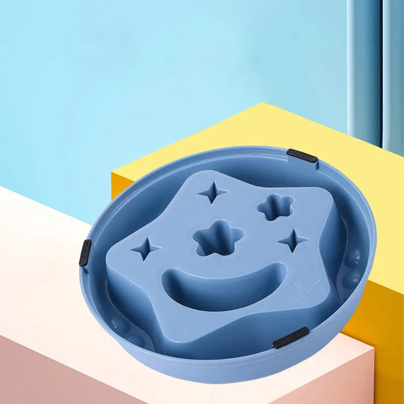 Blue Moon Star Wings slow feeder dog bowl showing raised centre with cut-outs and wide outer food channel.