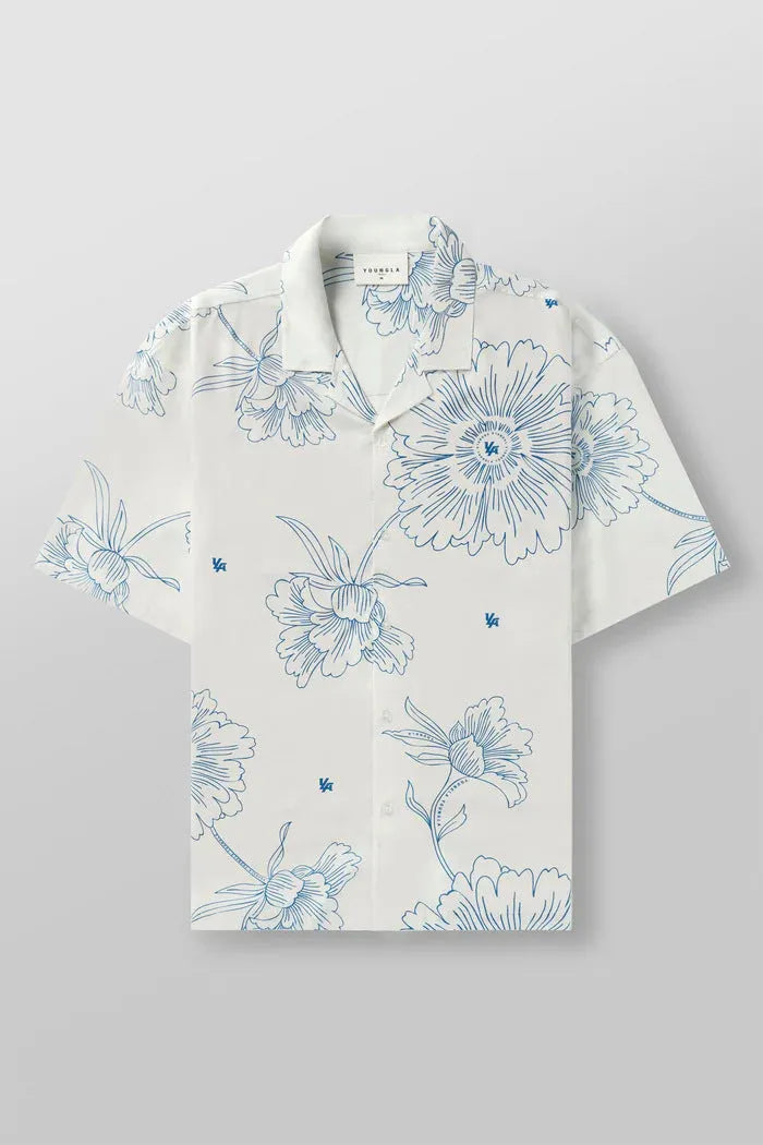 Men's loose fit printed short sleeve top in cardigan style with floral pattern